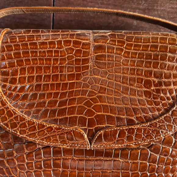 Vintage Collectible NWOT Varon Handbags genuine crocodile saddle bag cognac brow - Picture 2 of 8